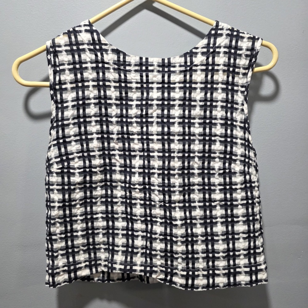 Maeve Anthropologie Black White Sleeveless Checked Semi-Sheer Tie Back Top sz M